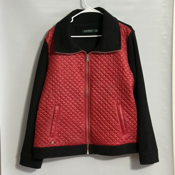 Ralph Lauren Quilted Fleece Jacket Red/Black Full Zip w/ Pockets Size XL - Picture 1 of 12